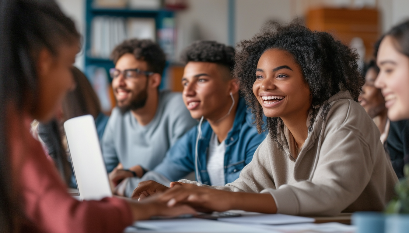 A diverse group of students engaging in an online 